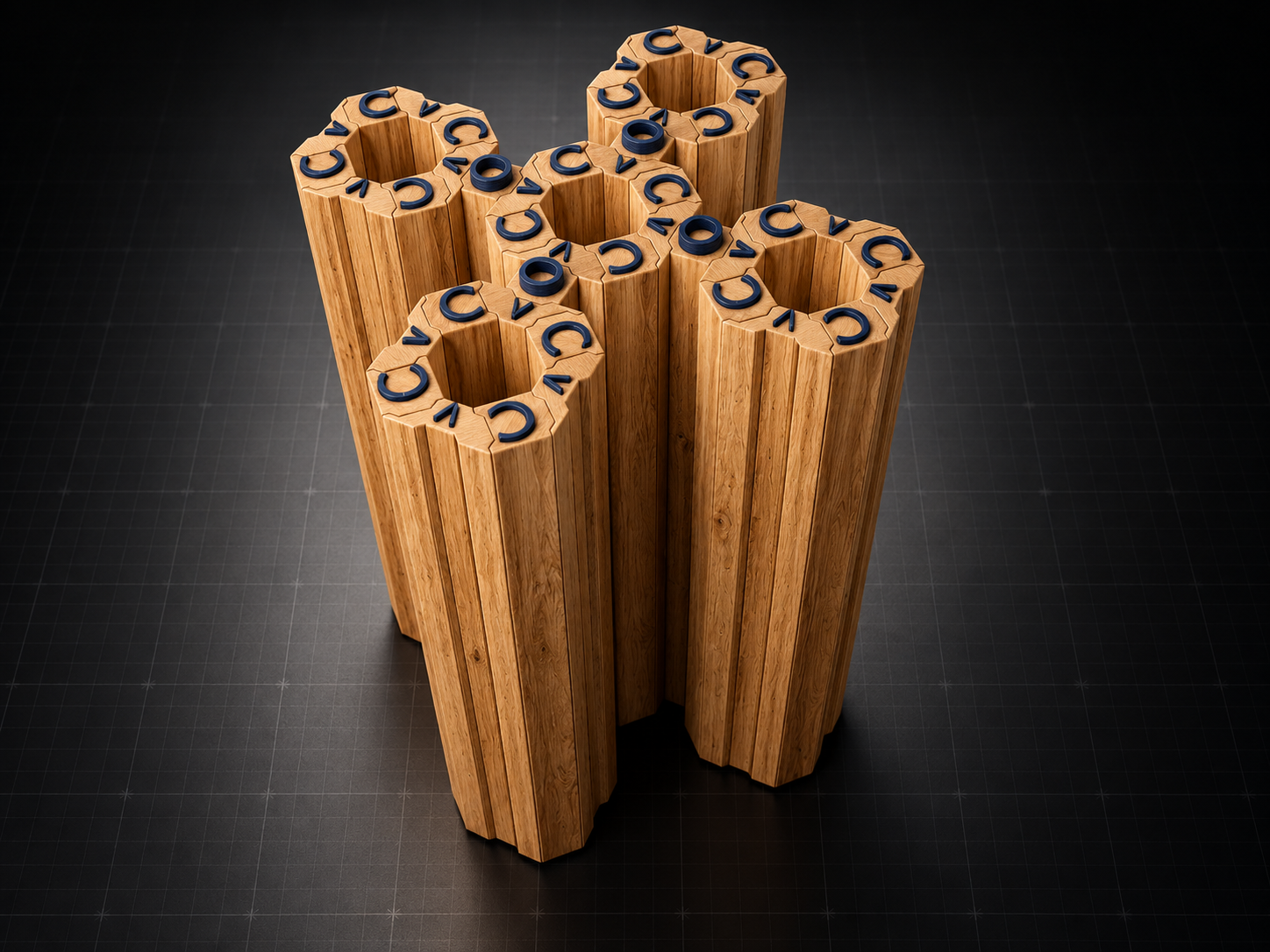 A family of hollow I-Wood posts assembled from repeating Hill-and-Valley profiles