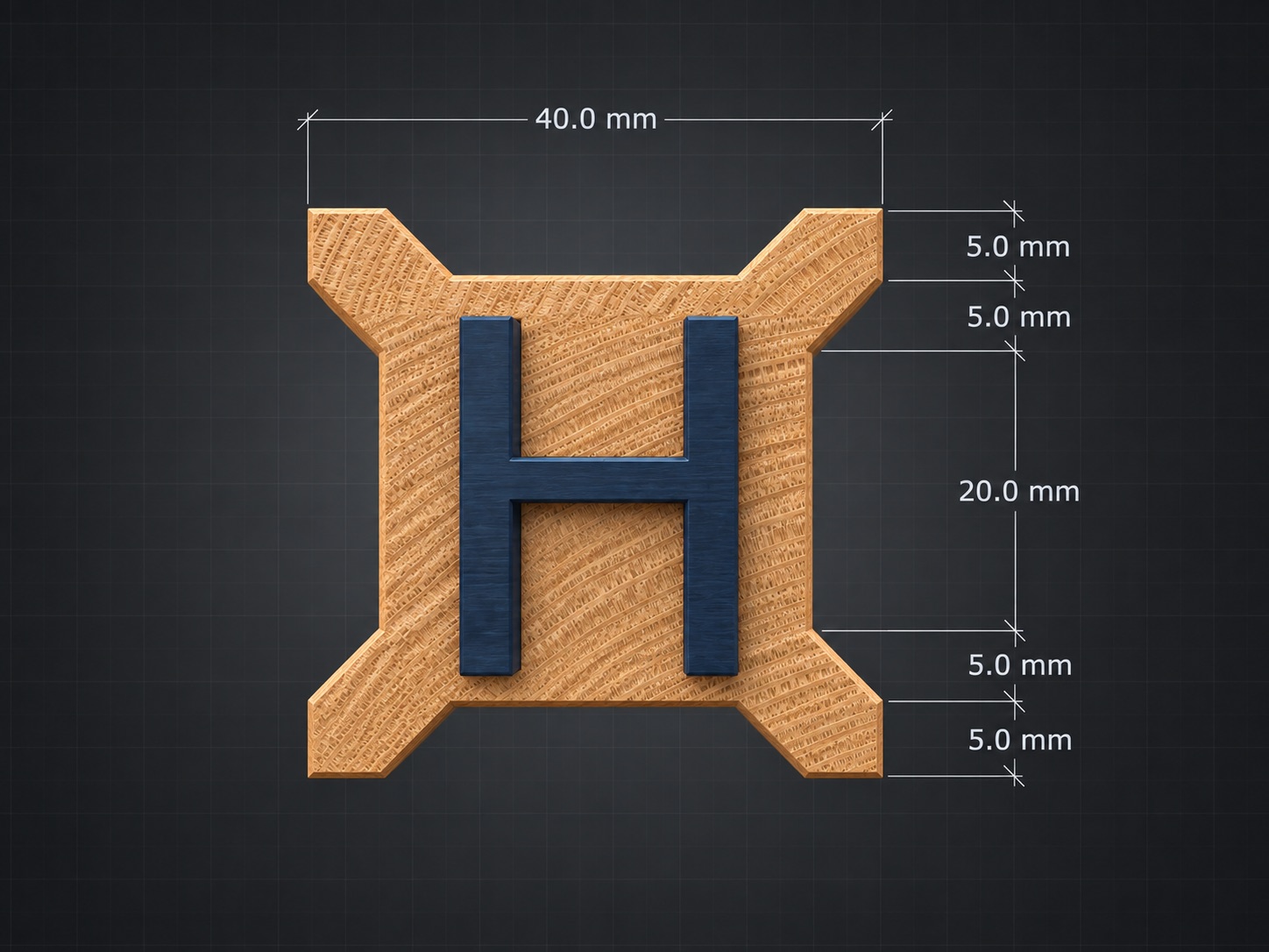 Dimensioned end view of the I-Wood H profile