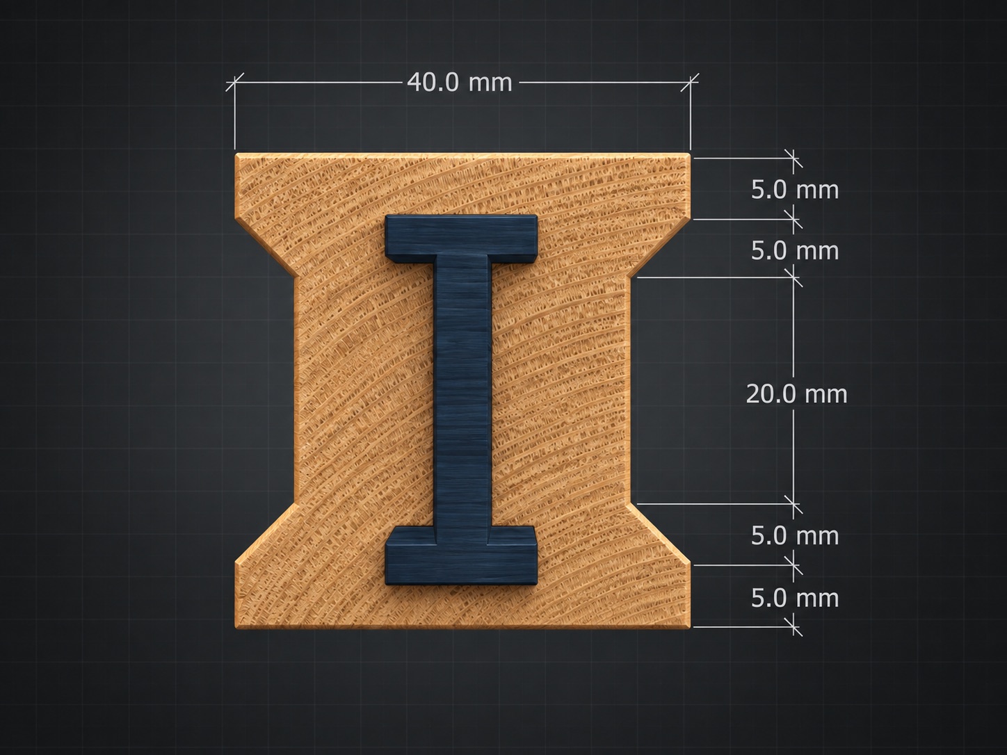 Dimensioned end view of the I-Wood I profile