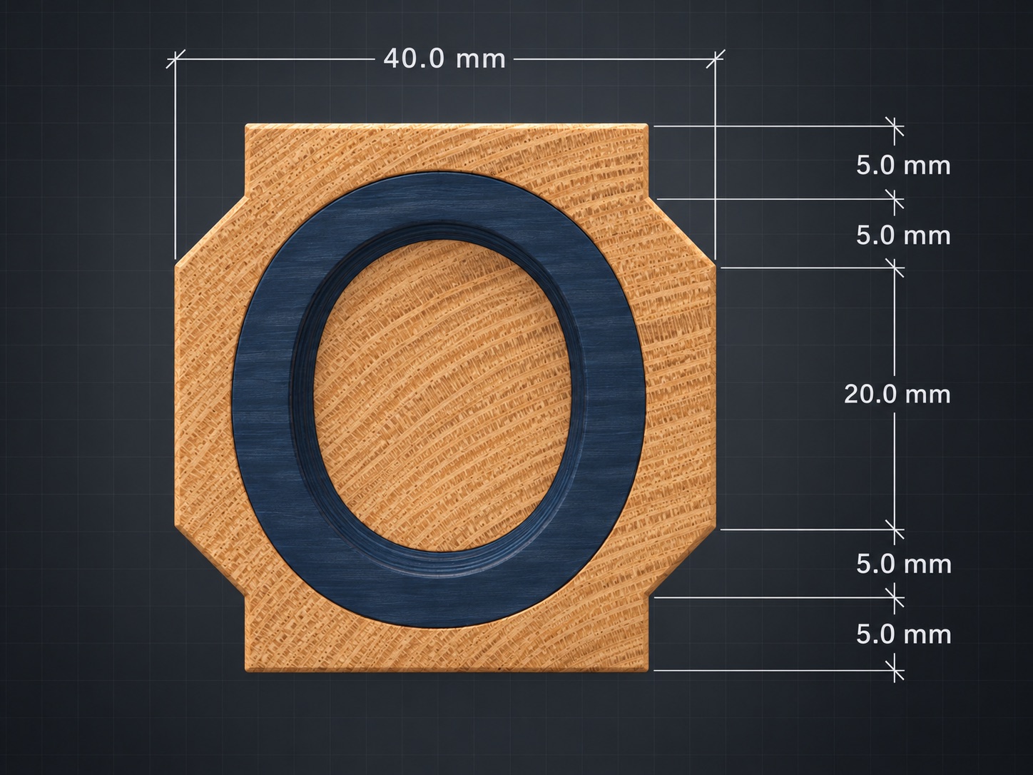 Dimensioned end view of the I-Wood O profile