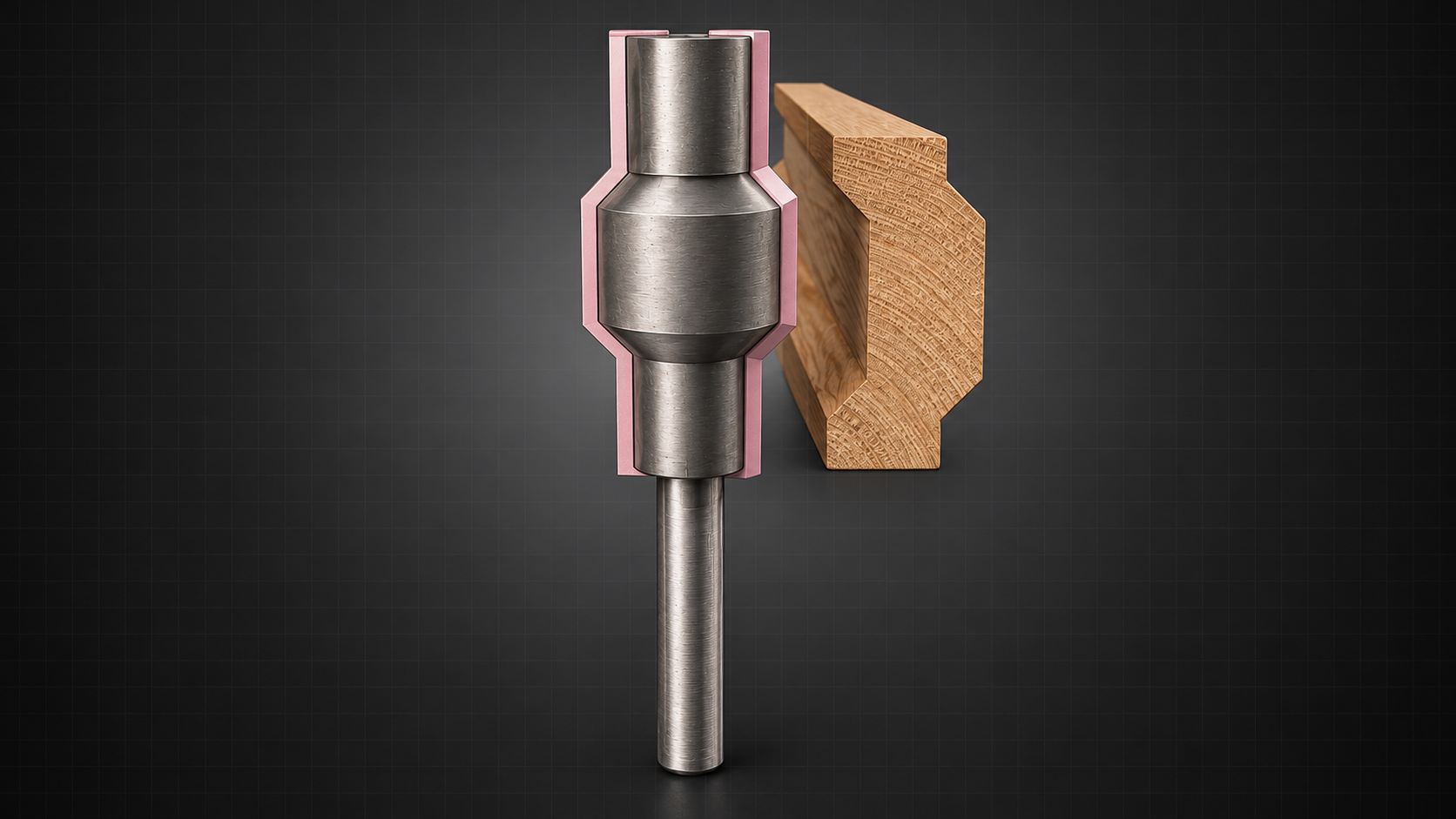 Valley-form router bit beside its matching I-Wood profile
